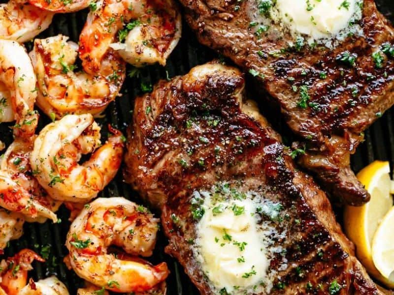 garlic butter grilled steak and shrimp